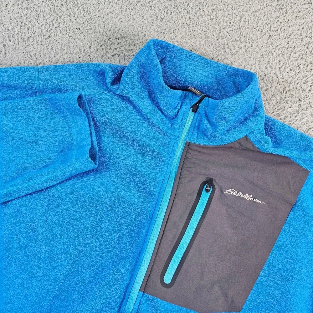 Eddie Bauer First Ascent Pullover Mens LT Blue Fleece 1/4 Zip Pocket Hiking